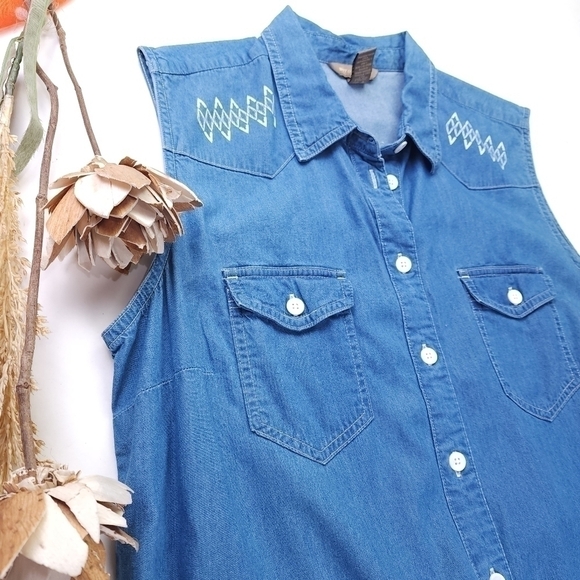 Bit n Bridle Blue Cotton Rayon Blend Sleeveless Dress Sz L - Picture 3 of 10